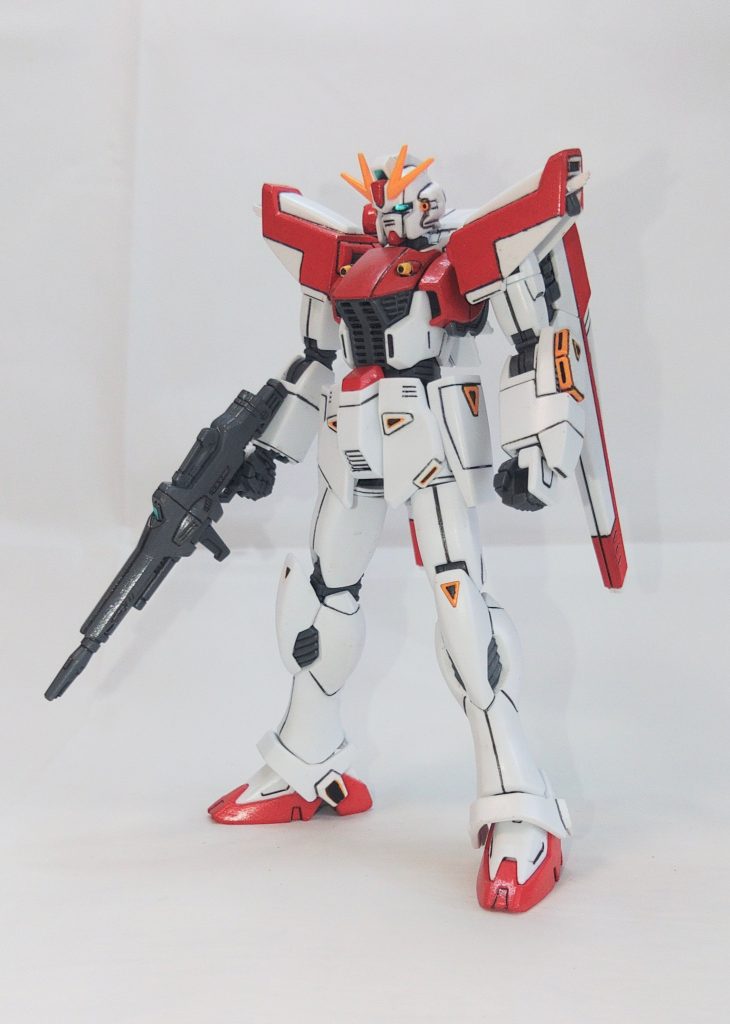 改修と言いましたがただ、肩のF91の文字モールドをパテで埋めて新たにモールドを堀直し。で設定画とかいろんな方が作られたものを参考に、なんとなくぽい赤に塗っただけですw