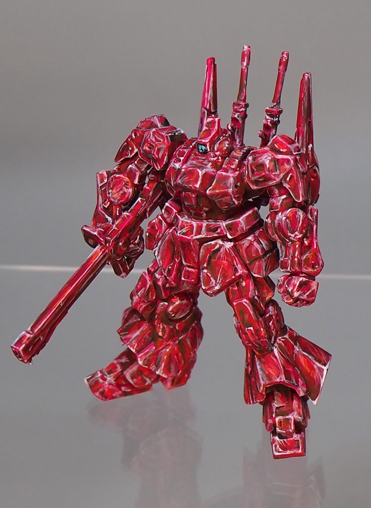 いつもの様に、アクリルガッシュの筆塗りです。小さいキットで向こう側を完全に透かすのは無理なので１パーツ分くらい透けている…くらいの感覚で塗りました。