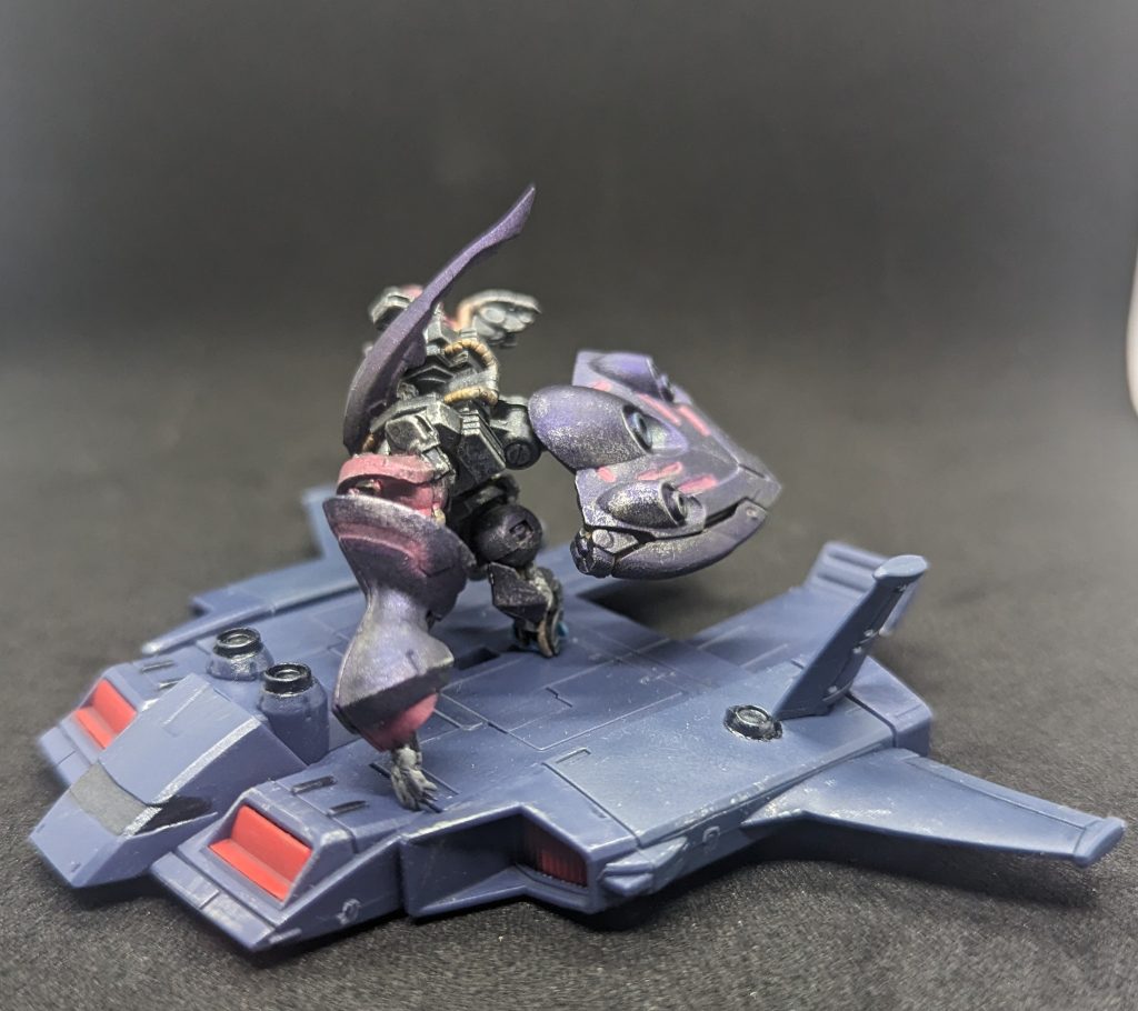 なおこのシーンのキュベレイmk-Ⅱを作ろうとした理由ですがかつて販売されていたガンダムウォーというカードゲームにてこのド・ダイ改に乗ったキュベレイmk-Ⅱがカード化されておりそれがやたら格好良かった思い出が少々と制作途中で一部のパーツ紛失した事による誤魔化しが大半です。