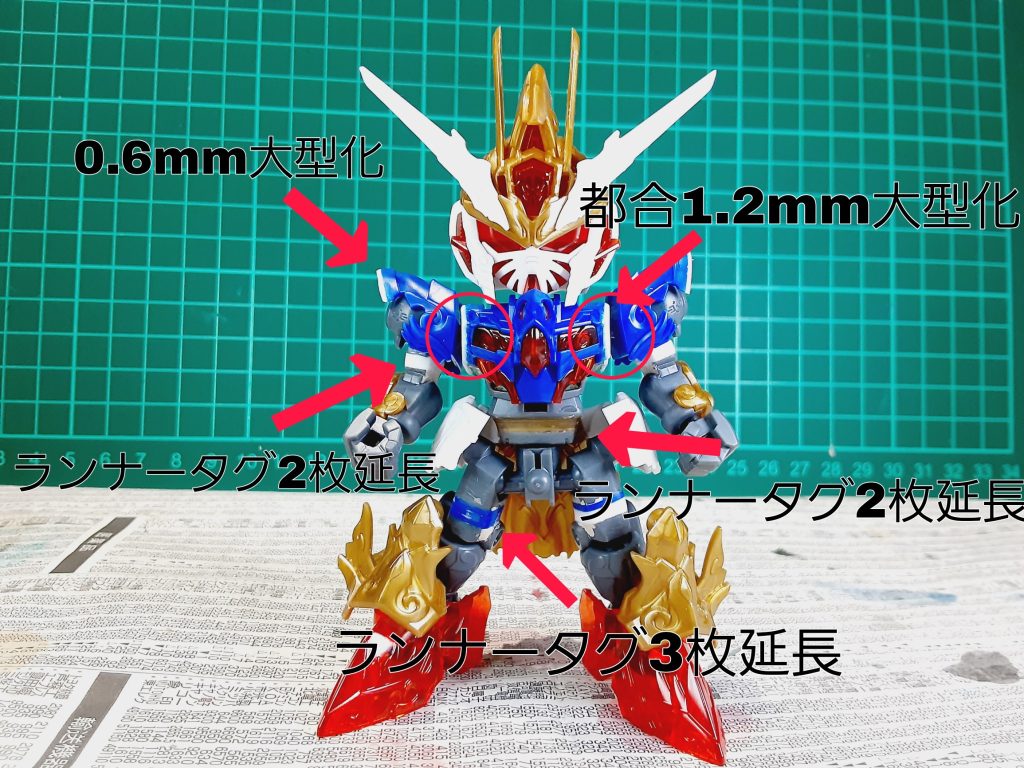 全部載せをデフォにした時全体的に窮屈な印象だったので各部を大型化や延長加工してバランス調整しました