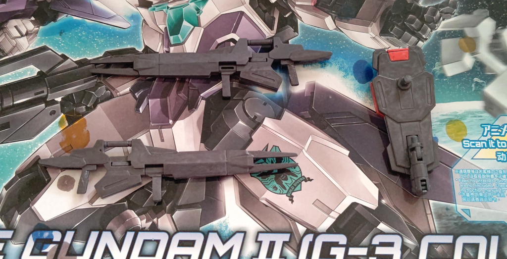 ビームライフルとアブソーブシールドについてダブルオースカイのビームライフルを二丁使用していますガンブレモバイル内だとスカイメビウスのライフルでしたアブソーブシールドは3mmランナーを追加してイージス腕に取り付けられるように