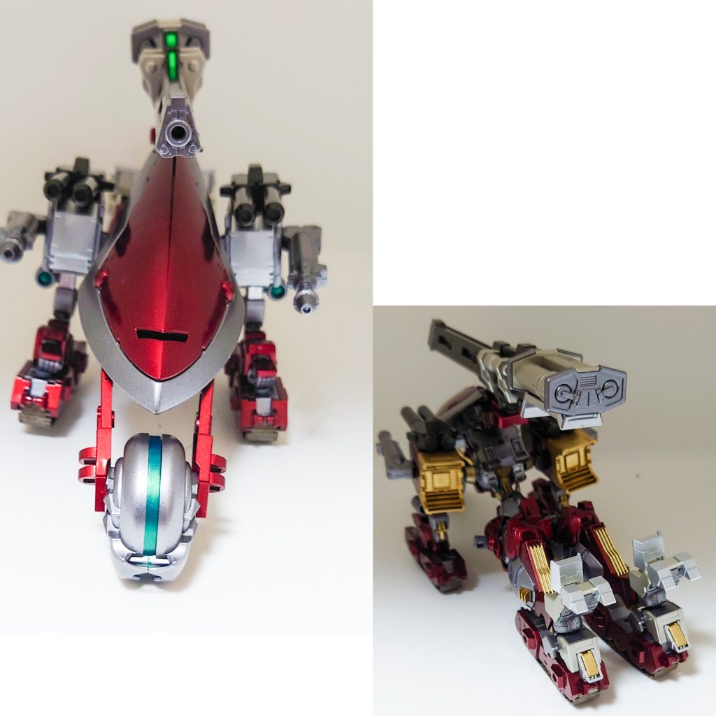 正面からと後ろから。シールドがガンダムXに出てくるガンダムアシュタロンに見えたのがきっかけで製作しましたが、いい感じでまとまりました。