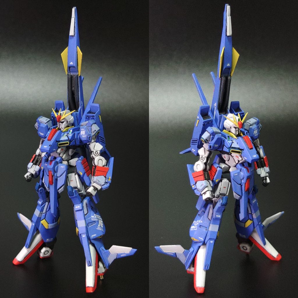 各部デカールは、GFFNのZⅡを参考にしています。所属艦や部隊名などは入れず、あくまでアナハイムの試作モビルスーツという位置付けで同社のデカールを各所に貼り付けています。