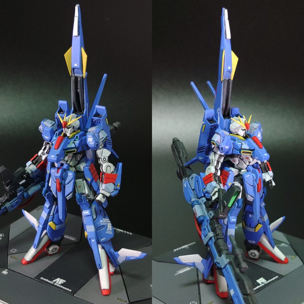 頭部は少し前後に延長するなどしっかりゼッツーの顔に仕上げております。胸、肩、前腕、フロントアーマー、サイドアーマー、膝から下にも手を加えております。