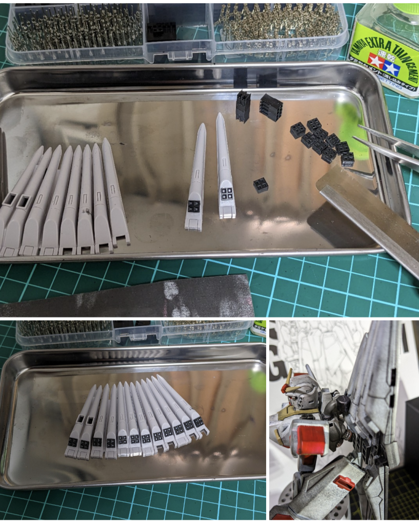 コネクタを適当に切って貼ってファンネルをディテールアップ!接続部分はプラパイプを曲げて作りました。