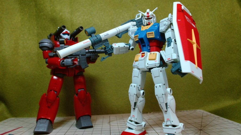 最近作ったオリジン版ガンキャノンとセットで