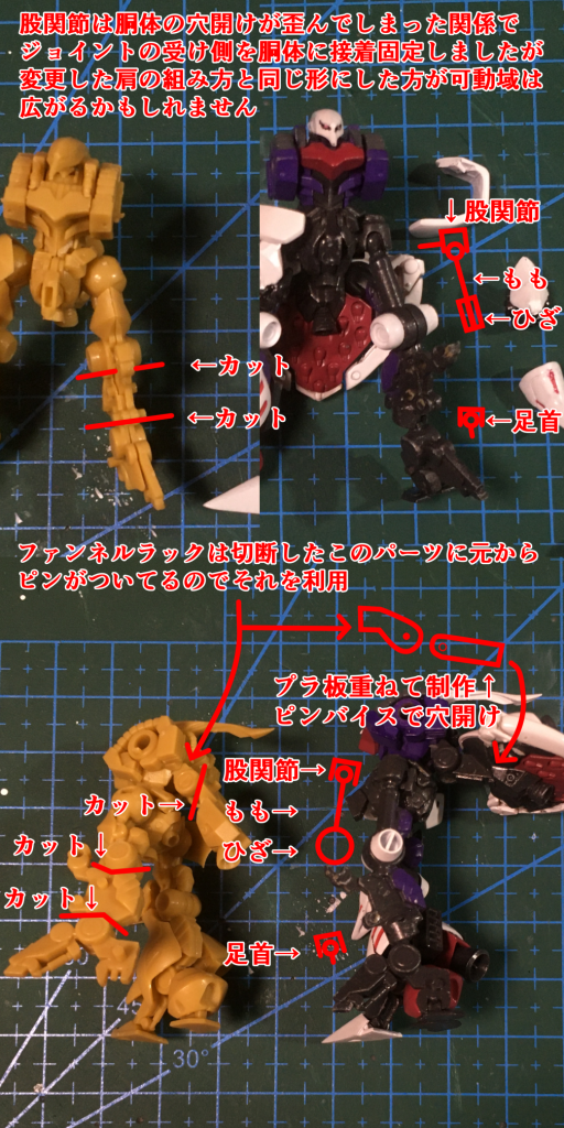 制作後の反省いや、なんというかエアブラシなめてました。ベタ塗りだし、普通にガンマカエアブラシ使って2体目を塗装した時には、けっこういい感じで塗れてて、バインダーの一部だけでしたがマスキングもそこそこうまくいってたので何とかなるだろうと思ってましたが甘かったです。やっぱり、ほぼ初めての作業をいきなりうまくやろうとするのは無理がありますね(←当たり前)それと、ガンプラ制作は締め切りに追われてやるもんじゃないなぁと。想定外のトラブルに見舞われるたびにメンタルが削られます。とはいえ締め切りがあったからこそ全集中かつ怒涛の勢いで諸々の作業をこなせたとも言えるわけで(←どっちだよ)、終わってみると充実した時間だった気はします。ただ疲れました、本当に。終わりに先にも書きましたが、ホントはバインダーの表裏をもうちょっと塗り分けする予定でしたし、もう少し光沢を抑えた仕上げにするつもりだったんですよね。肉眼で見てる分にはこれでもかなり良くできてるように見えるんですが、写真に撮って拡大するともうダメで、あちこちアラが目立ちます。ともあれ、可動させる改造自体はそれほど難易度高くないと思いますし、抜群に見映えがよくなるので超おススメです。あと武器持てるとポージングの幅も出て、可動化させたメリットがもっと生かせそうです。手首はネオジム磁石で着脱可能なので、他のアーティファクトに使える握り手あれば、ビームサーベル持たせてみたいなぁ…もともと思い描いていた最終形にしたいという気持ちは残っていつつも、とにかく疲れ切りまして気力も萎え萎えで、もうこれでいいんじゃないかという気持ちと相半ばです。この先どうなるんでしょうね…。最後までお読みいただきありがとうございました。