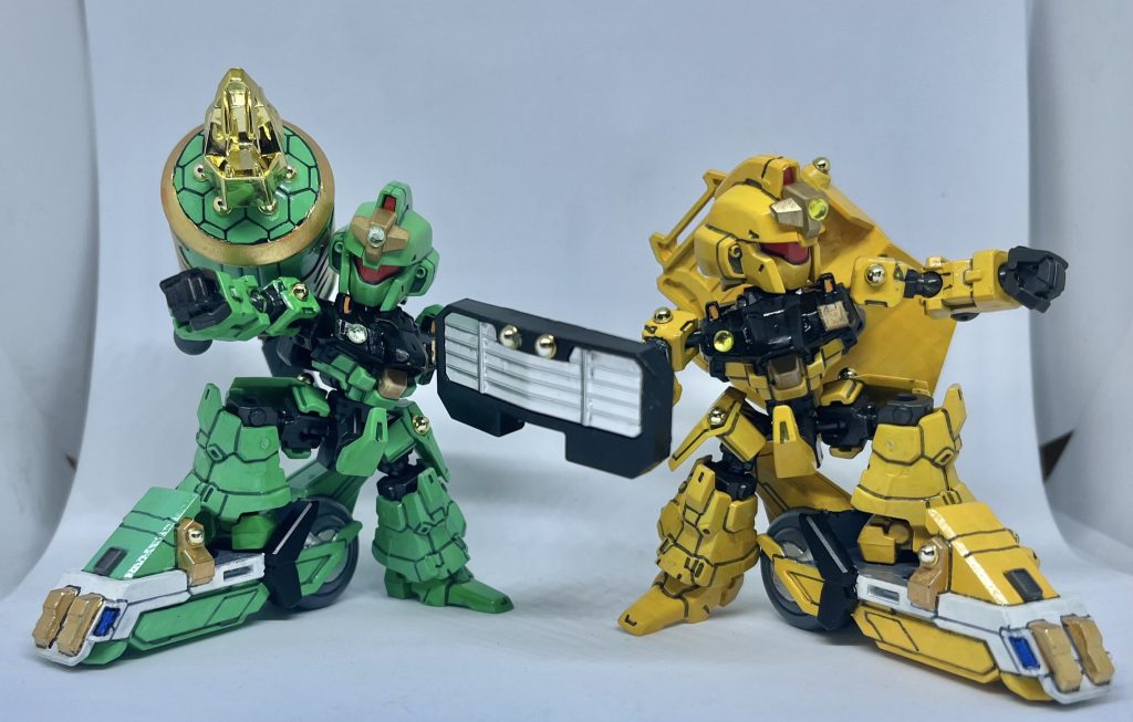 風龍・雷龍超龍神の作製と同じく、モビリティジョイントのリゼルとスーパーミニプラを使ってます。今回は中国っぽくするのに、蒼天丸&紅天丸のキットを使っています。