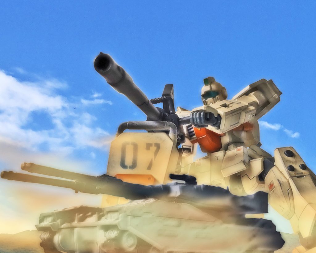 後退した61式戦車の残存車両も翻弄されるジムに戸惑いが隠せなかった。「なんてMSだ。うちのジムはポンコツじゃないか?」「聞こえてるぞ戦車隊！地べた這って逃げてきた連中の言う事か！」サリーは180mmで牽制するが、いかんせん早い敵には滅法相性が悪い。このままではこちらも弾切れを起こすのは時間の問題だ。