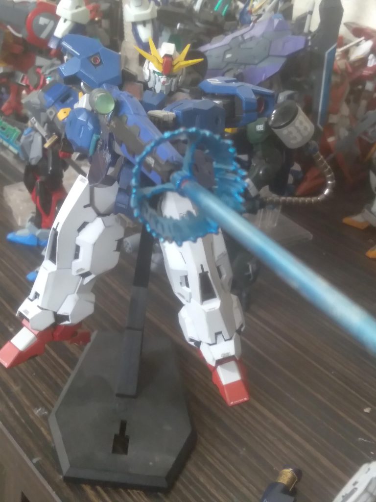 Firing the Advanced Beam Rifle. I glued one of the connectors from the shooting effect onto the rifle so it can look like it's firing