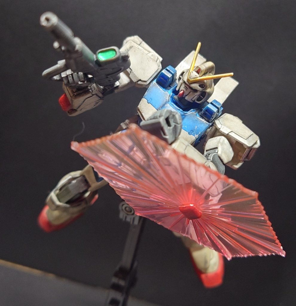 ただ、汚すのもアレなんで、ザンスカール戦争終盤で、パーツの供給が追いつかずボロボロの状態で運用している感じをイメージして汚しました。自分の中のイメージに近く汚せたので結構満足してます。