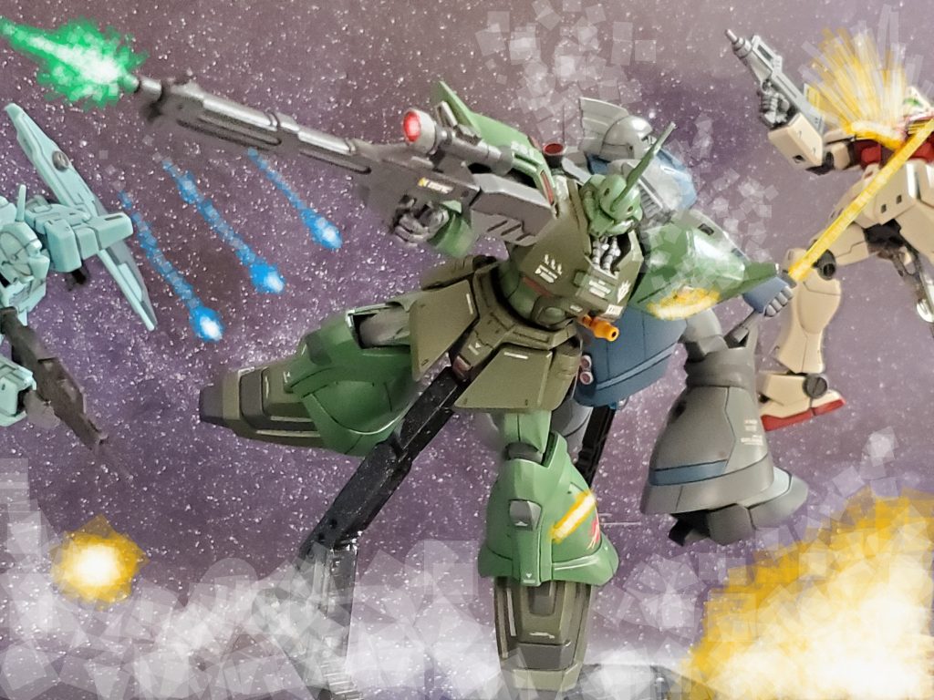 エマァたち残存部隊が離れ、数分もしない内に連邦追撃部隊と交戦となる2機のゲルググ😱❗互いに背中を預け、阿修羅の如く目の前のMSを撃墜していくゲルググ…✨ここから先、連邦追撃部隊が通過する事はなかったそうだ……😔✨