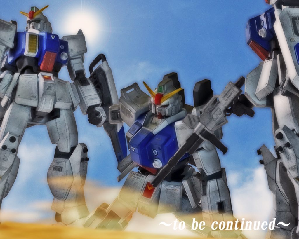 「隊長!無事ですかっ⁉」トーチカ群を殲滅したサンダースがシロー機に合流する。「ああ何とかな」するとホバートラックからも通信が入る。「無茶し過ぎですよ隊長〜」「ま、しゃーねーさ。無茶はうちの隊長のオハコだからな」「まあ、シローらしいって言えばシローらしいけど」「今回ばかりは肝を冷やしたな。ていうか何でキキが呼び捨てなんだよ!」「細かいことは気にすんなよ!シロー!」「隊長!」カレンもここに集まる。「カレンか。よくやってくれた。感謝する」「いえ、初弾は外しましたので」「でも流石ですカレン姐さん。あの距離から狙うなんて。結果的に隊長も命拾いしましたしね」「前にも言ったろ。仲間なら信じ合わなきゃな」ジオン軍は最終的に基地からほぼ全部隊が撤退に成功しオリバー大尉の功績は多大なものとなる。結果として地球連邦軍が基地を制圧したが、かなりの痛手を負い連邦軍としても勝利とは言い難い状況であった。だがこの戦いから数週間後、地球のミリタリーバランスは大きく変わろうとしていた。〜to be continued〜