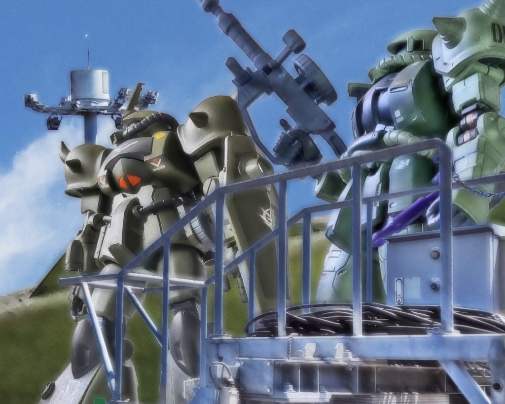 「弾はいい!燃料だけ急いでくれ!」オリバーはコクピットから機器のチェックをしながら整備兵達に指示をする。「パドレス。お前は先に行け」「ですがっ!」「そのザクも貴重な戦力だ。オデッサが何故俺らを必要としているか、その意味は解るな?」「…隊長、ドダイを残しますから必ず来てください」「ああ」パドレスはザクを滑走路に向けると輸送機のある方へ歩かせた。「オリバー大尉、聞こえるか?」「その声はエイプさんですか?」「ああ、今コムサイから通信している。流石だな大尉。急ごしらえと言えど1人であれだけを相手にするとは」「貴方のおかげです。礼をいいます」「そのグフはもはやうちのMSだ。完成形の09が量産配備されればジオン地上軍は安泰だ。大尉、オデッサでまた会おう!」エイプの声は明るかった。「…では旅の安全を」そう言うとオリバーは無線を切りコクピット内で一点を見つめる。(…ジオンはこの戦争に負ける)