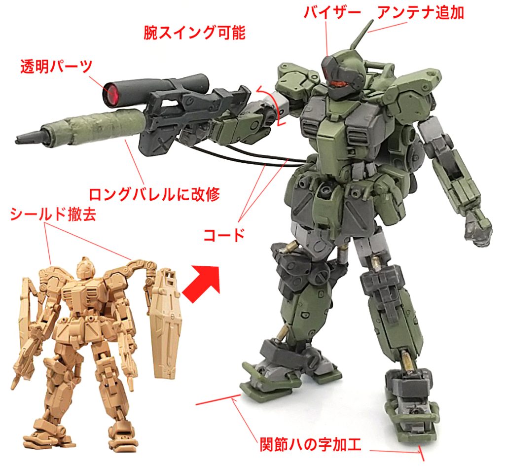 ジェネレーターと見立てたバックパックからのコードを追加しました。塗装はMGのスナイパーカスタムを置き換えています。