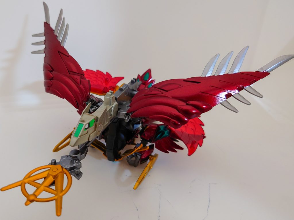 聖獣モード『朱雀の姿』SDベースですが、いつもの癖で可変機構を付け加えております。