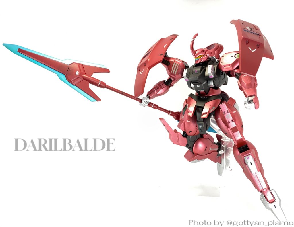 今回ビームジャベリン、肩アーマーの部分にはガイアカラーの「パステルミントグリーン」を使用してみました。グリーンというより大分水色です💧