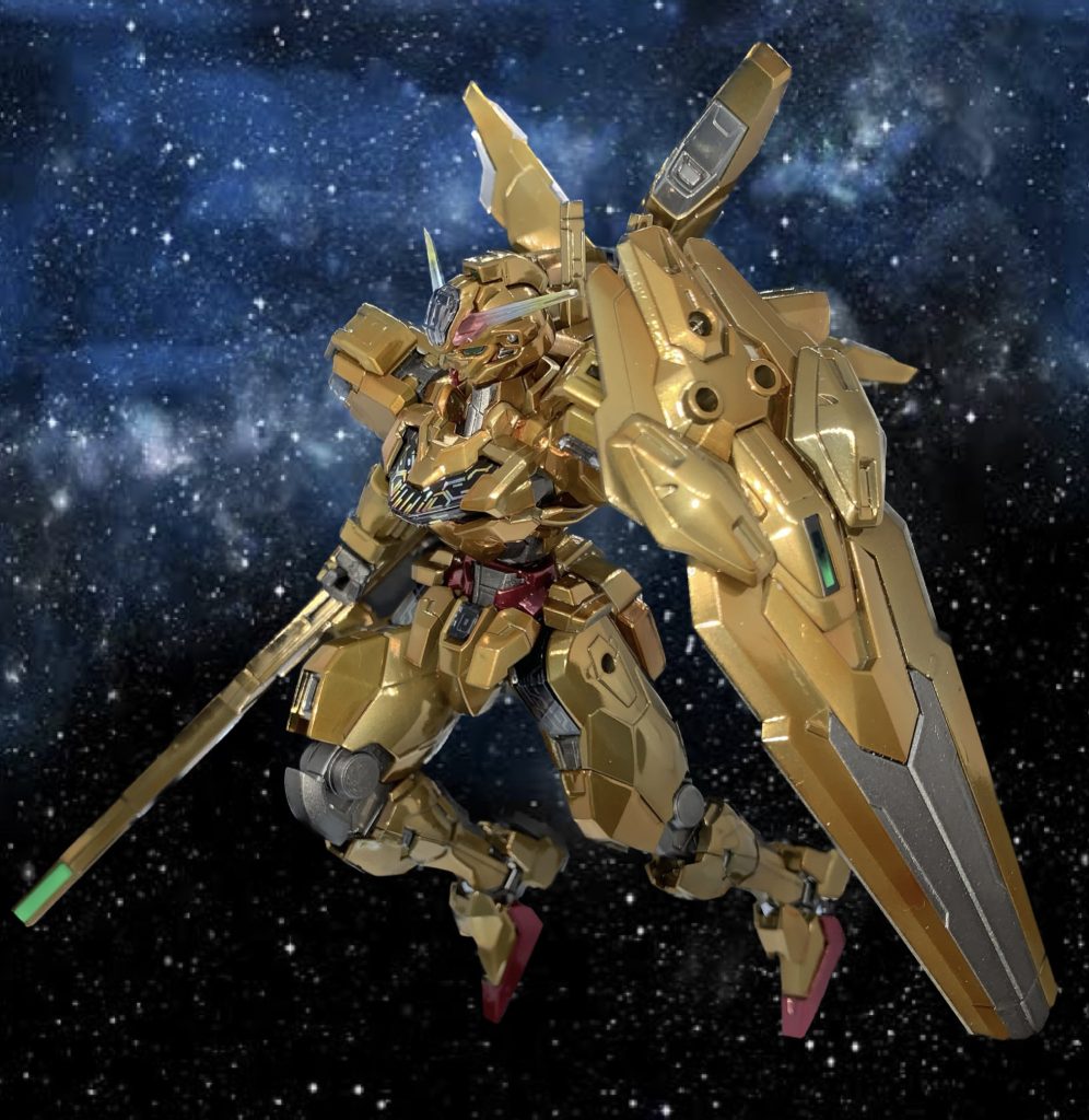 メイン装甲……ボーンペイント(下地＝アンダーブラック→ボーンクローム、コート＝クリアイエロー＋クリアレッド[5:1])その他光沢部分……ボーンペイント(下地同上、腰＋靴＝クリアレッド、メインカメラ＝クリアイエロー＋クリアブルー[1:1])内部フレーム部分……水性ホビー(赤鉄色→つや消しコート)