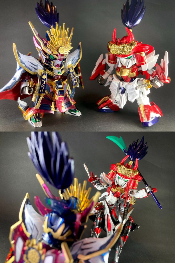 【信長と勝頼】「天下布武」を掲げてムシャワールド統一に臨む信長ガンダムエピオン!当初、己が覇業を阻む最大の強敵として「信玄、謙信、元就、勝頼!💢😡」と四将の名を挙げていた。うち三将は天下の大大名、敵対勢力の総大将だが勝頼だけは未だ信玄配下の一武将に過ぎず、異例の警戒が窺える。 〜〜〜〜〜〜〜〜〜〜〜〜SDWヒーローズ設定のオリジナル武将を作りました。ヒーローズ本編のアニメ第4話、信長ガンダムエピオンがムシャワールド内で敵対する大名として「謙信、信玄、元就、勝頼」と言及するシーンがありました。最終的に彼らは名前が挙がっただけでキャラクターとして登場する事はありませんでしたが、この「各地に戦国大名が割拠するムシャワールド」という世界観が示された事から着想を得て、以前謙信マスターガンダム、信玄ゴッドガンダムなど題材にオリジナル武将を製作させて頂きました。今回はそれらに引き続き武田勝頼という事で、父の武田信玄をゴッドガンダム設定とした関係から、短編アニメ作品『ガンダムブレイカーバトローグ』よりゴッドガンダムの兄弟機・ブレイジングガンダムを演者MSとしています。