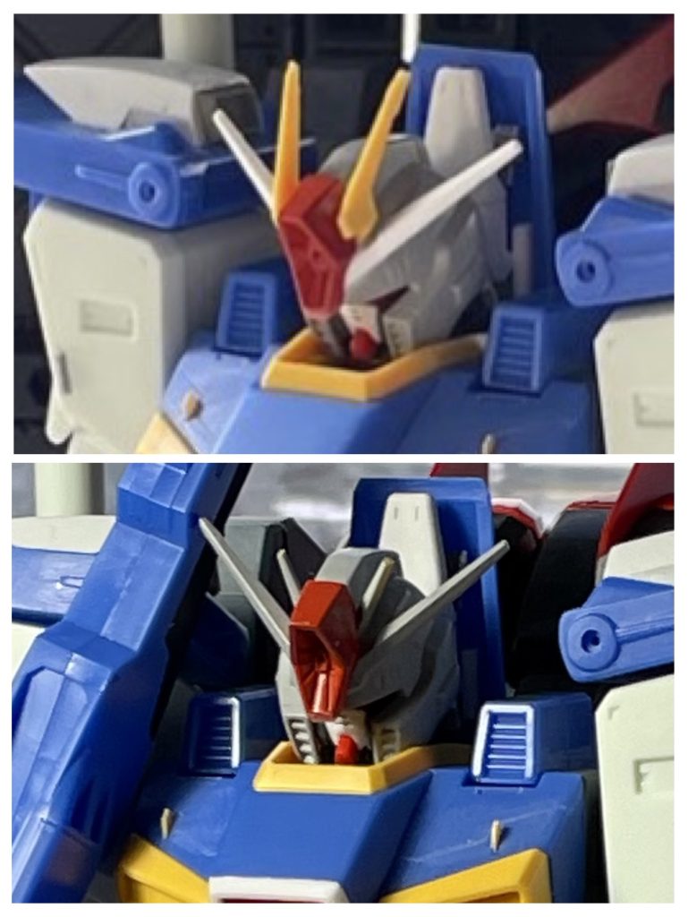 頭部改修マスク部てか顔面部をすり替えジャンク品から発見した多分ストフリかなんかのヤツに手を入れて元々の顔面部とすり替えてみました なかなかハマってますね よかったさらにアンテナに目がいっちゃってダブルアンテナ変更今回はかなり冒険てか超好みに振りました!