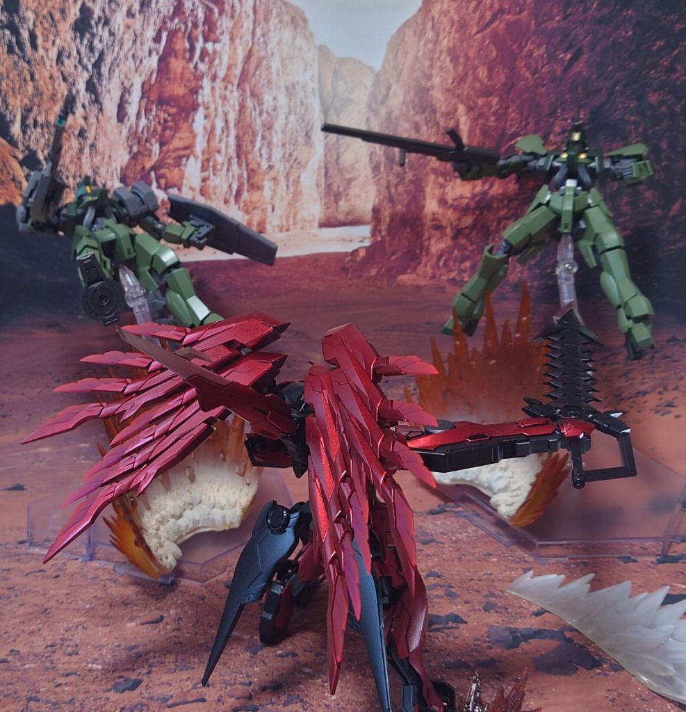 “どけよ……!”大剣のひと薙ぎで吹き飛ばす。