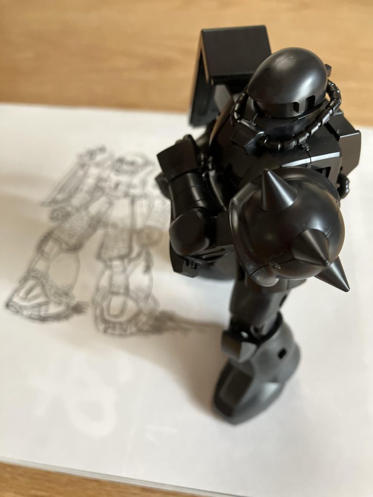 素組み　エコプラのHGザクで制作しました下の絵は、こんな感じにしようかと描いたイメージスケッチです