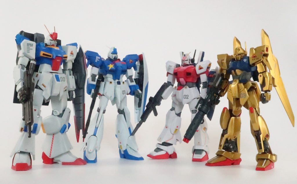 リファイン・ガンダムチームです。00号機　RE:ZZ01号機　RE:Z02号機　RE:Mk203号機　RE:100
