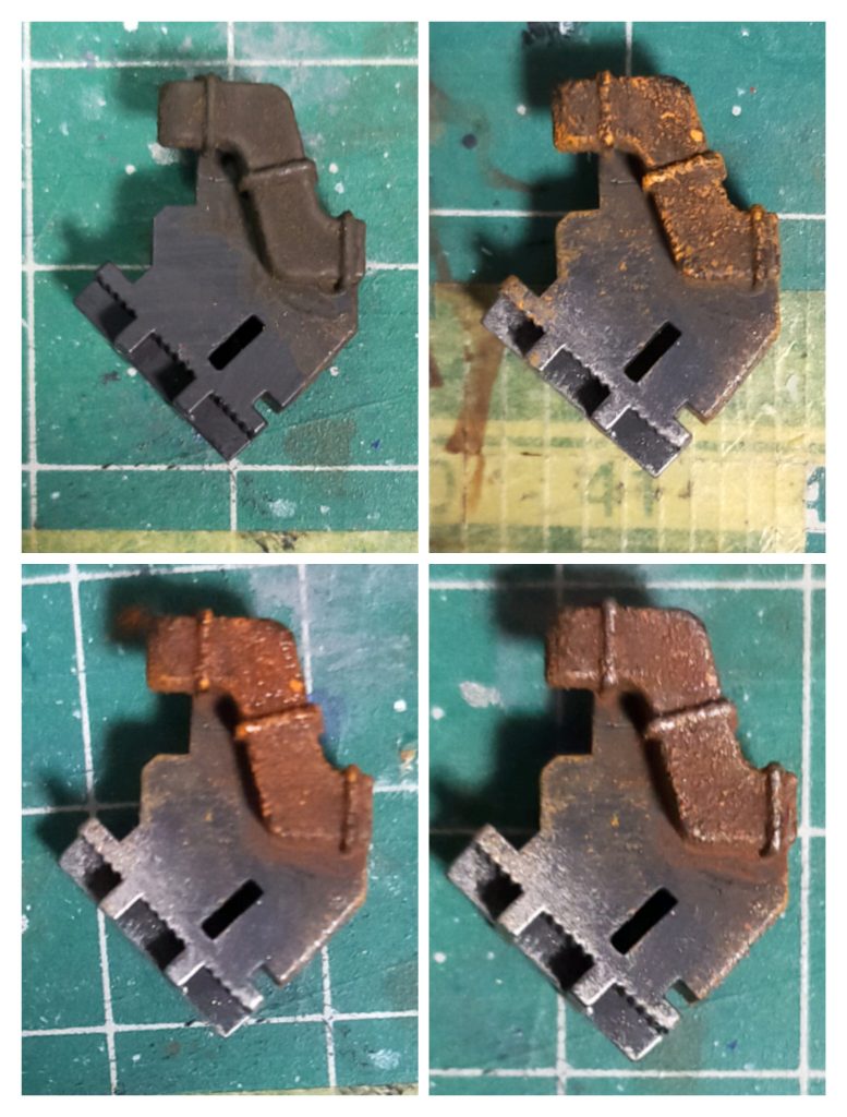 バックパックダクト部の立体感のある錆表現を塗料だけでやってみました。ティファウスコロージョンベタ塗りアバドンブラック＆ライザラストスポンジチッピングウェザリングカラーレッド＆ブラウンベタ塗りアイアンウォーリアドライブラシ