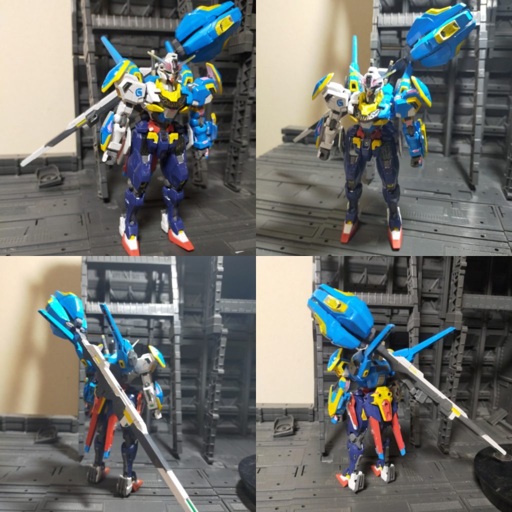 全身像。全体のカラーリングモチーフはGセルフ。(V2ガンダムに見えなくもない。)赤い部分は帯のイメージ。