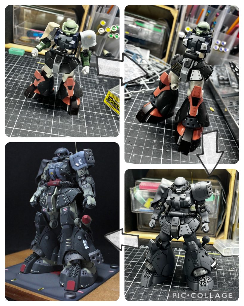 いつも通り制作工程は1枚で笑サフの状態でのかっこよさは異常ですよね。(全然関係ないけど、twitterでサフの工程アップする時に「#サフはいいよなぁ」ってタグをつけるようにしています。上記タグで検索するとDBのサフ状態の作品一覧が見られるようになってますよ!!笑)まだ3体くらいなんですけどね…