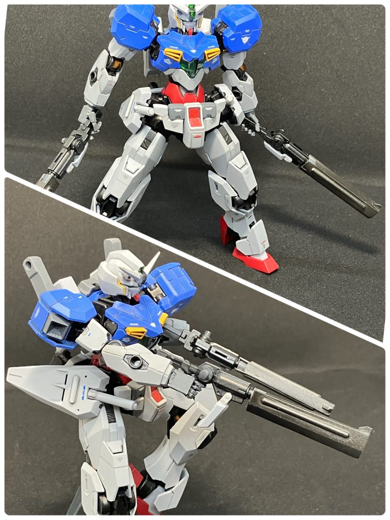 背面のGNライフルは以前制作したダブルオーライザーの余りを使用。これ以外は00系のパーツは使用していません。