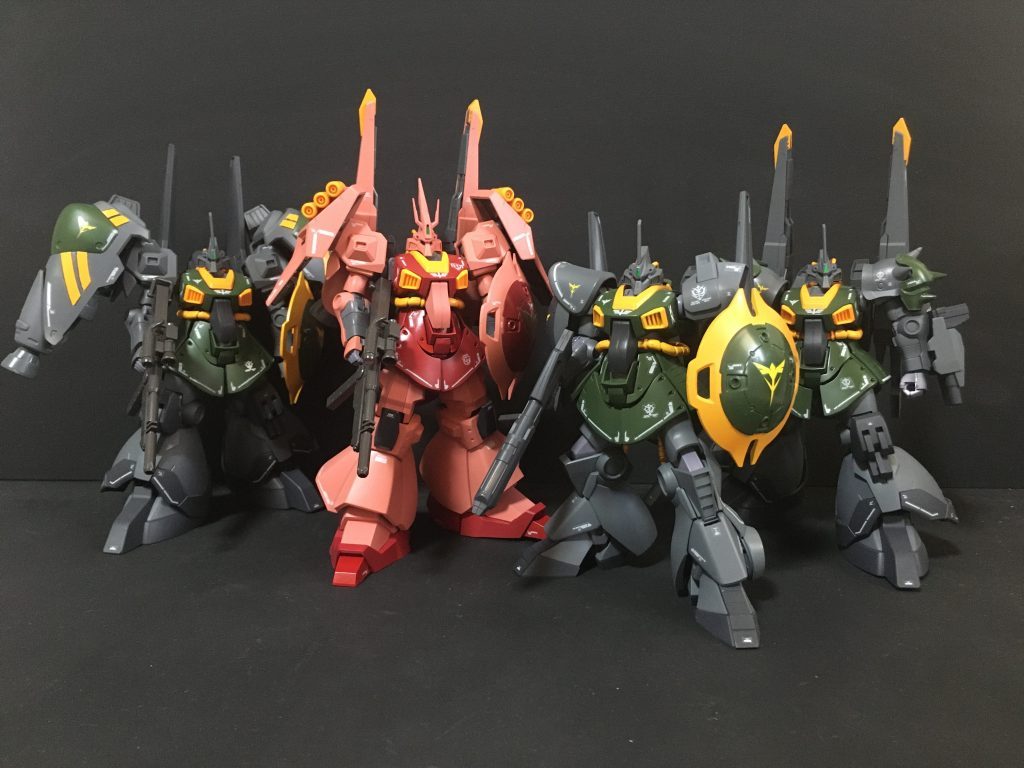 ネオジオン軍ディジェ部隊の４機ディジェ・カスタム　https://gumpla.jp/hg/1494738リックディジェ　https://gumpla.jp/hg/1469485シャア専用ディジェ・カスタム　https://gumpla.jp/hg/1520680高機動型ディジェ　https://gumpla.jp/hg/1521558