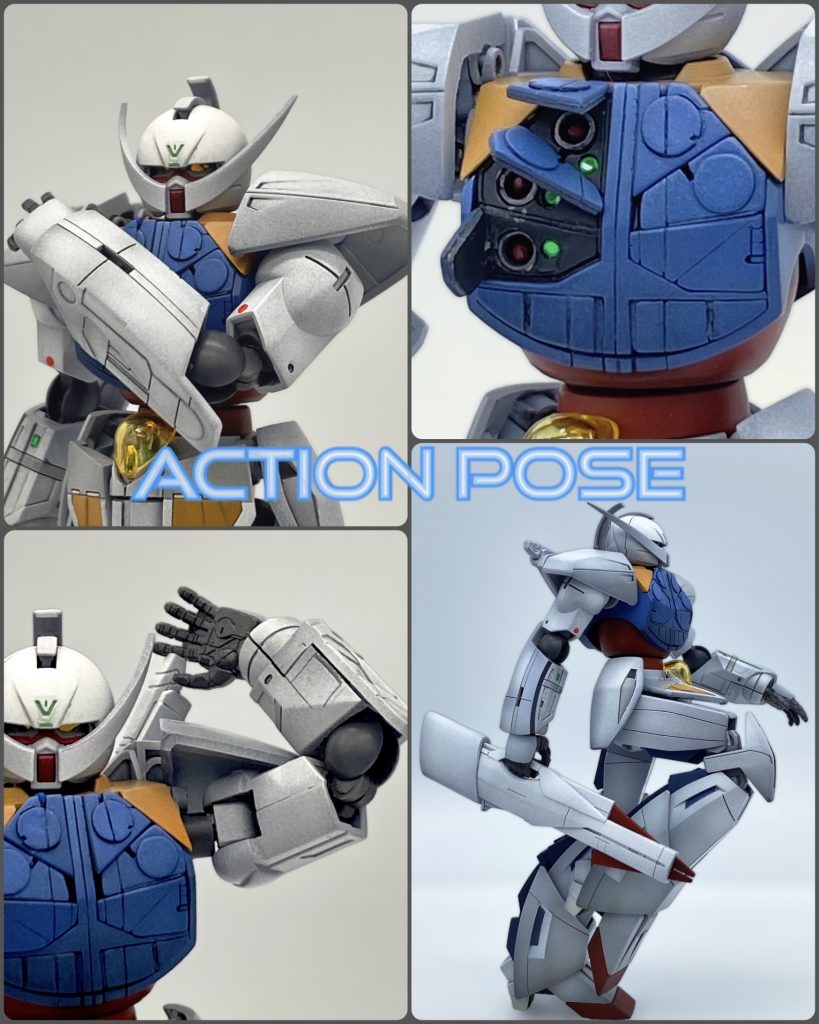 最大の改修ポイントはなんと言っても胸部のハッチ。0.5mmの真鍮線を軸に開閉します。また、このキットビックリするほど腕周りが動きません…肩アーマー前面の開閉、肩付け根の引き出しがパーツ干渉で機能せず、二重化していない肘は90°しか曲がらない…正直に言って欠陥品です。許さんぞバンダイ逆に燃えるわ!😤サーベルグリップに手がかかるを目標に改修です。・肩の接続はボールジョイントを追加、根本からぐっと引き出す感じで自由度アップ・肩アーマーはMGを参考に稼動軸を追加し、背面装甲と腕の間に収まるように・肘は二重関節に置き換えるとデザインが変わってしまうので、丸い肘は残し、その内側に二重関節パーツを仕込みました。足の可動は合格ラインですが、強度に影響しない範囲で干渉部分を削り、腿と膝の可動範囲を若干広げました。独自の動く脛で流れるようなアーチを描く脚部にうっとりします😍