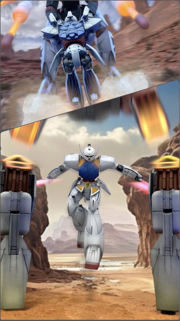 細くまっすぐで切れ味鋭そうな印象を受ける∀のビームサーベル。ウォドムの砲撃をしゃがみホバー移動でかいくぐり、肩から打ち出すようにパージしたグリップをキャッチ、股下で両脚を切断しながらバックジャンプする複雑なアクションが最高にカッコ良い劇場版の再編集シーンを再現してみました😆斬る瞬間だけ伸びるサーベルが印象的です。