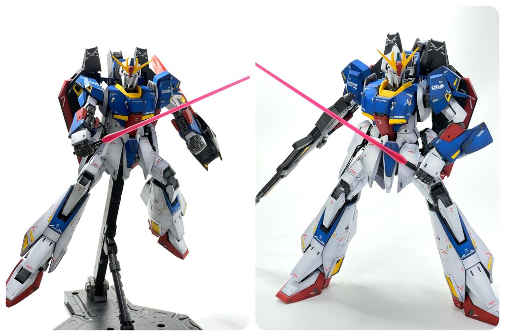 ビームサーベル。このビームサーベル持ち手の指。このキットで唯一気に入らないパーツ。握りが浅くて変だし、腕に対して直角に持つので動きのあるポーズが全然決まらない。ビームサーベルを握らせる以外に用途ないのに何故こうなったんだ。カトキさん、どうしてここだけ手を抜いたんですか⁈