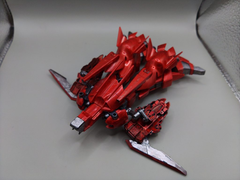 ○MA形態(ボトムファイター)下半身が戦闘機に変形した状態。フルサイコフレームなので、こちらも気持ち悪いドッグファイトをおこなう事に期待です。