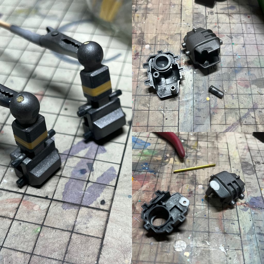 足首の延長と関節の補強に2ミリ真鍮線を使ってます