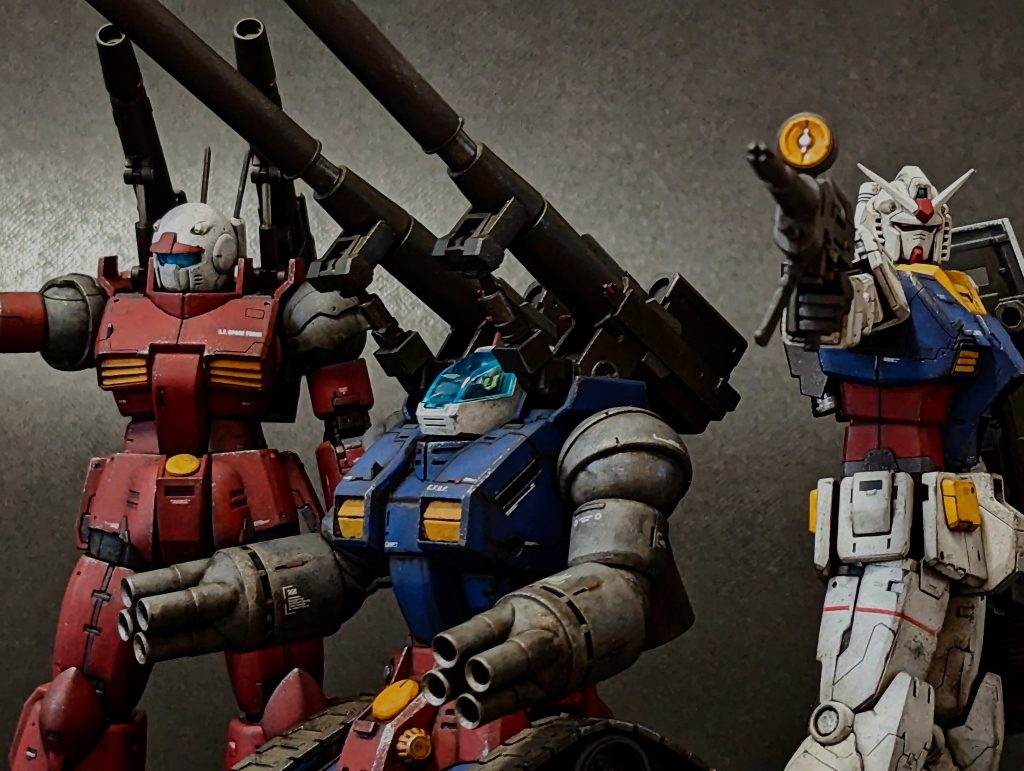 今回は3機体同時制作だったので、かなり時間がかかりましたが、とても楽しかったです。実はジオン側も5体程手をかけていて、色々うわきしまくってました…ですので次回からはジオン軍が続きますので、よろしければ見てやって下さい。最後まで見て頂きありがとうございます。コメント等頂けると励みになり、モチベーションも上がるので、ぜひお願いします。