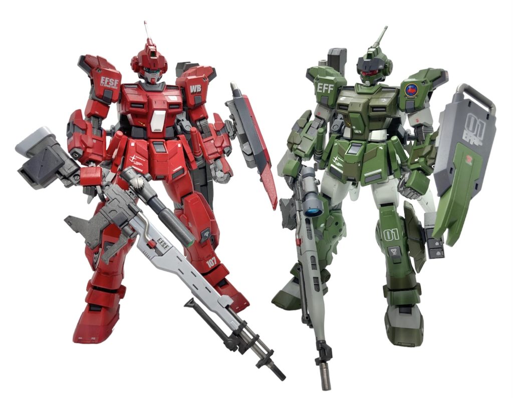 色を変えただけでだいぶイメージが変わるんだなと実感しました。もともと緑の機体のみを作る予定でしたが赤い機体イベントを見てついつい赤くしてしまいましたがいい勉強になりました。赤いのは近々空間戦仕様の型と武装変更をしようと思ってます。