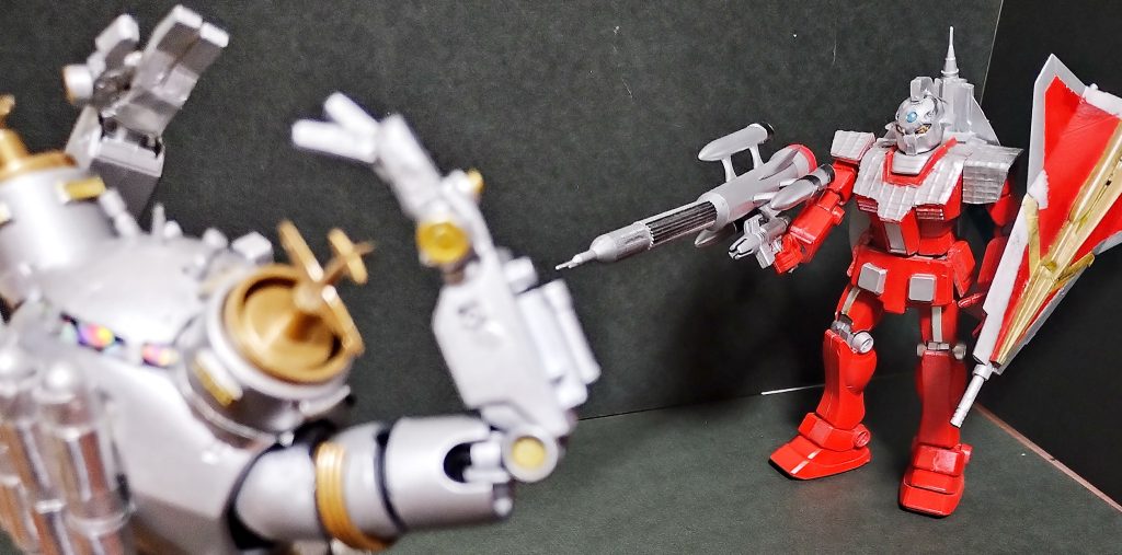 ウルトラジムMkⅦとの戦闘。エメリウムビームライフルが通じない。頑張れ!セブン。