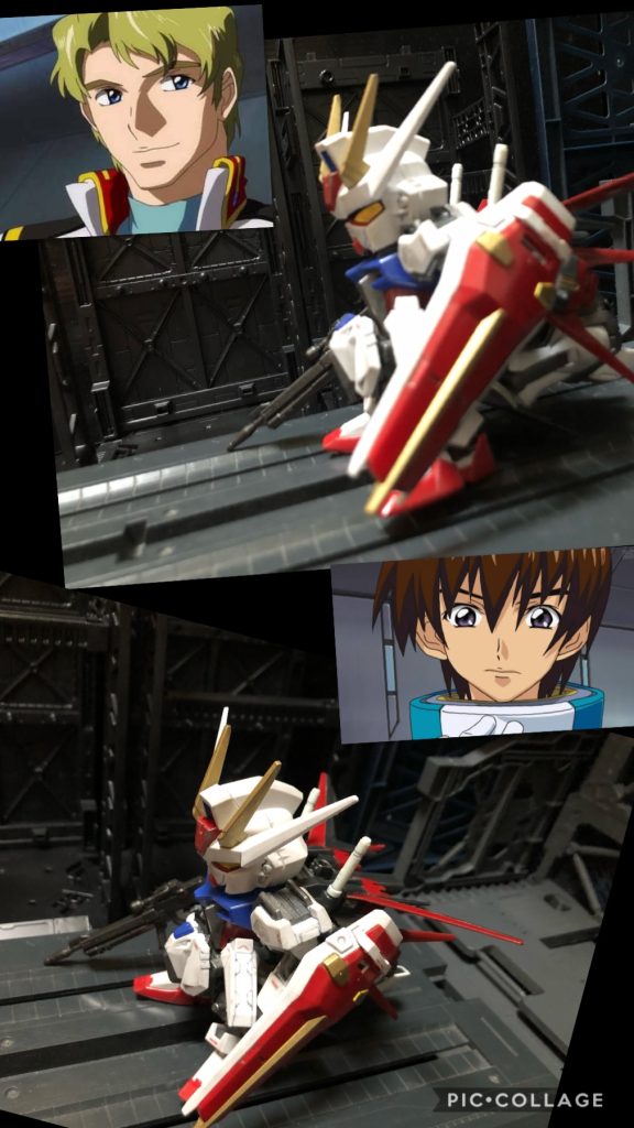 マニュー『本艦はザフト艦に補足されました。第一戦闘配備。フラガ大尉、キラ・ヤマト、出撃してください。』ムウ「来たか。いいかキラ、とにかく艦と自分を守る事だけを考えるんだぞ。」キラ「はい、大尉もお気をつけて。」ムウ「ああ。」ナタル『メビウス・ゼロ、フラガ機、リニアカタパルトへ。』ムウ「ムウ・ラ・フラガ、出る!!!戻ってくるまで沈むなよ!」ナタル『続いてキラ・ヤマト、ストライク発進だ!』キラ「キラ・ヤマト、ガンダム、いきます!....アスラン、またくるのか、この船を沈める為に...。」ナタル「ん?なんだあの小っちゃいのは..?あんな機体いたか?」キラ「....ムウさんが隠密先行して前の敵を討つ、その間僕は、後方の敵から艦を守る。なんかだいぶざっくりした作戦だけど、うまくいくのかな…。」−アークエンジェルブリッジ−オペレーター「後方より接近する熱源、距離67、MSです!」マリュー「きたわね!」ナタル「対MS戦闘用意!ミサイル発射管13番から24番コリントス装填!リニアキャノン、バリアント両舷起動、目標データ入力いそげ!」オペレーター「機種特定!これは!?Xナンバー、デュエル、バスター、ブリッツ、イージスです!」マリュ「ええっ?!奪ったGを全て投入してきたというの....!?」