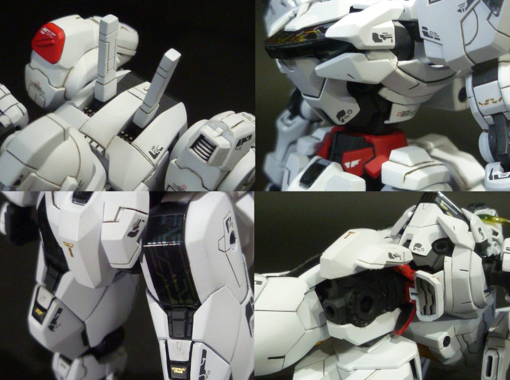 バックパックを左右非対称に。脇腹や太ももは一体化パーツではなく、装甲が重なり合っているように。