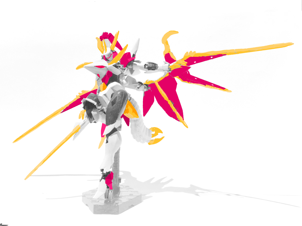 画像編集アプリで遊んでみたもの。元ネタをなぞりつつ設定を考えるなら、バクト並みの電磁装甲を持つ翼で防御を固め、隙を見せたら「見えざる傘」で姿を消し一気に仕留める、てな感じでしょうか。色が変わったり瞬間移動したりするのは、実はもう一体隠れていて交代で顕現しながら戦うネブラブリッツ戦法かも。