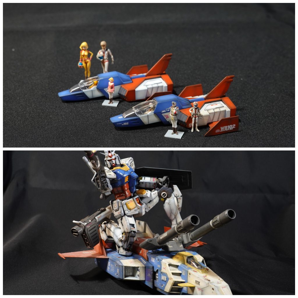 コアファイターもキチンと作成しました。パイロットはアムロとセイラさんです。Gファイターとのコラボは別の機会にやってみようと思います。次回作は、連邦の赤い奴を仕込んでいますが、順番が変わるかもです。