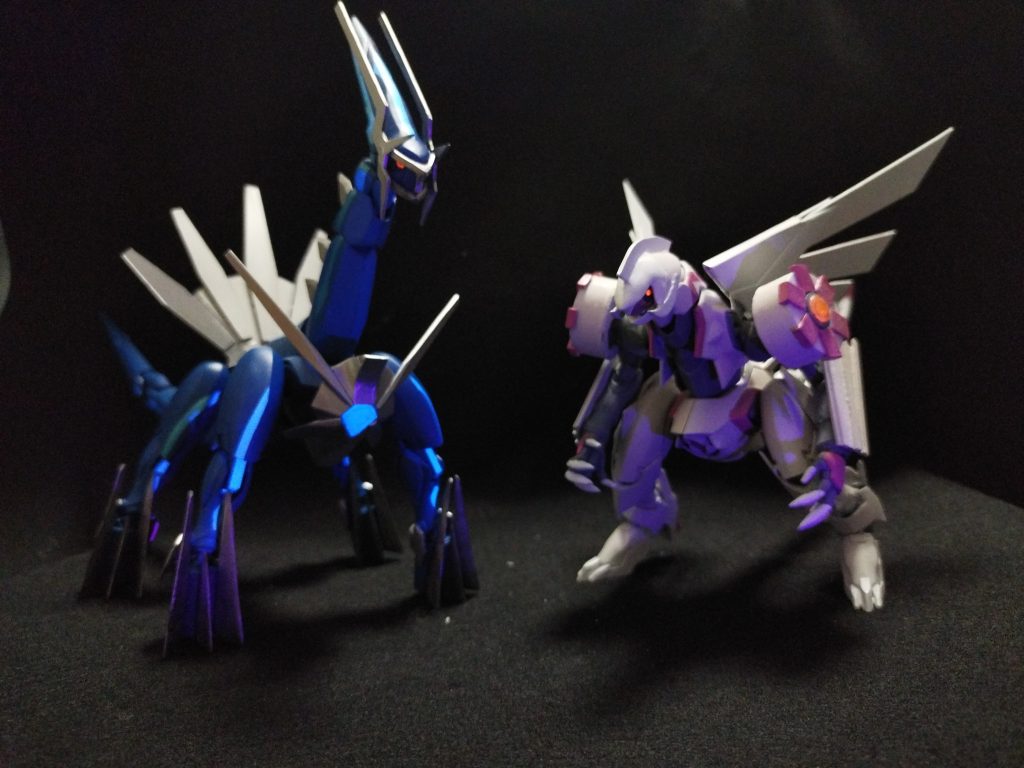 パルキアとツーショット。こうやって見るとパルキアの方ができが荒いですね…そのうち手直しします。https://gumpla.jp/hg/923381