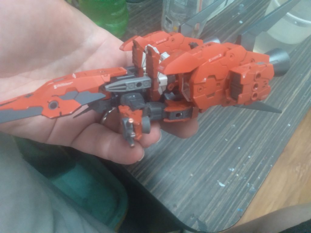 This view you can see how I was able to fold the leg up and plug into the backpack parts. The connection is secure