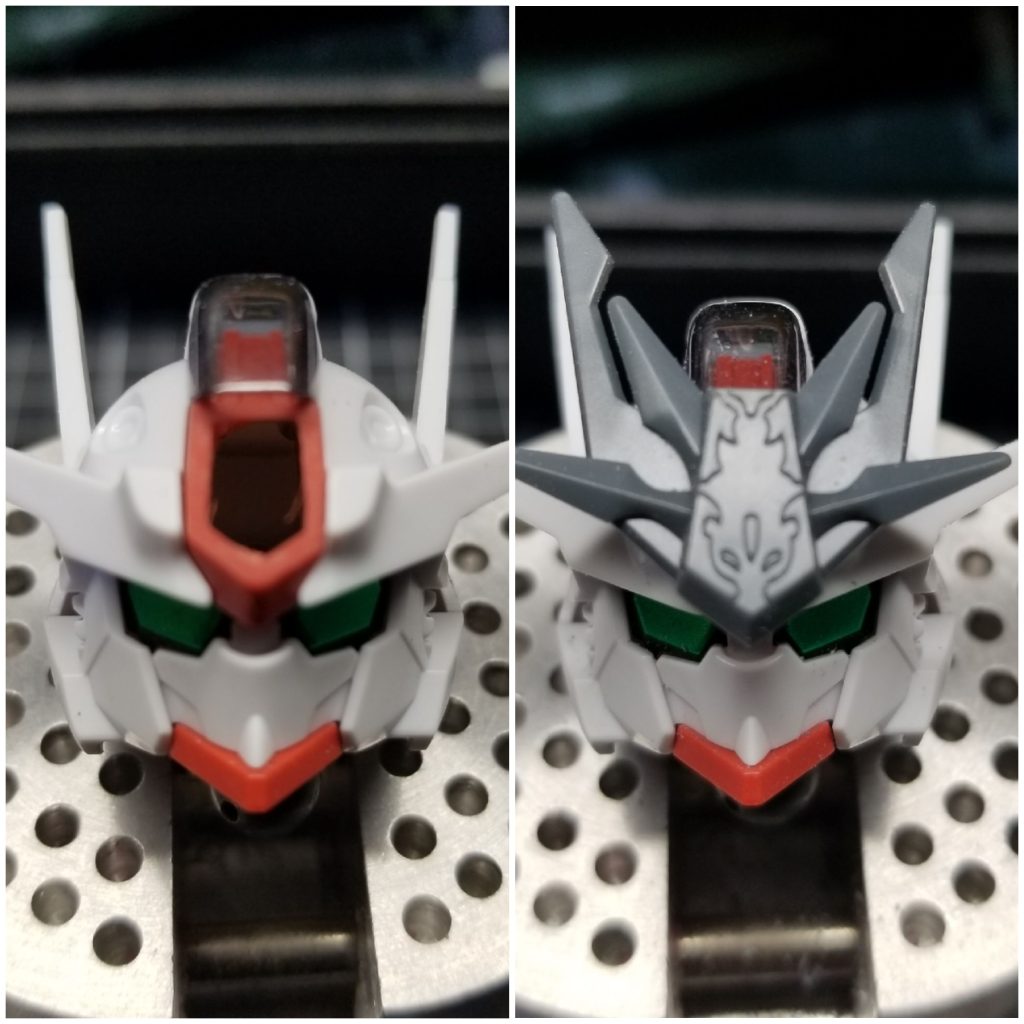 ここからは少しミキシングの過程をば。頭部はエアリアルのパーツをぶった切って佐助のブレードアンテナを取り付けたのみ。あ、そのあと頬当ても移植してます。