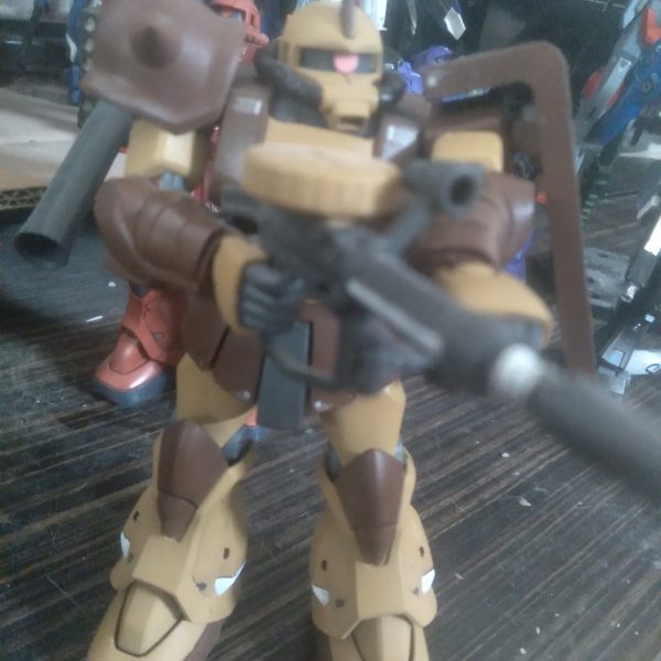 Previw of my upcoming post. It is my kitbash custom MS-06/d  Zaku II desert use. I came up with its own setting that ties into another one of my head canon stories involving the Blue Destiny units. Keep an eye out for more photos and the story behind it!!