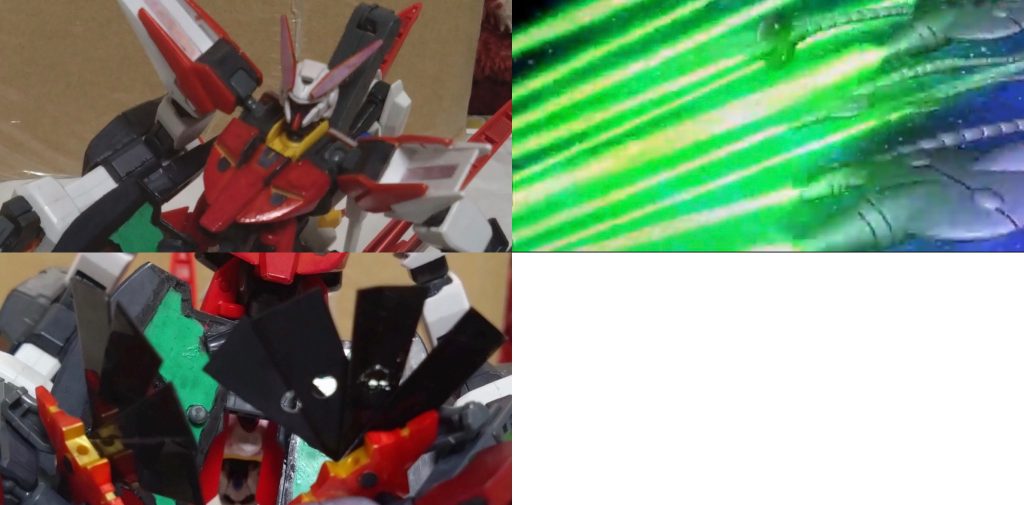 「す、すみません!!切り替えてませんでした!」「いや、良いタイミングだ」「良いタイミング?」 ニノのおかげで時間稼ぎができるX(クロス)はリベロからイクシードファイターを分離。離れたリベロは別形態に変形。一時的に、ネクサスリベロになるリベロが上下逆になり、腕が脚に、脚が腕に、そして上半身と下半身が逆になる変形。腰のサイドアーマーの位置もズレ、リベロは今までとは全く違うMSになる。 「変形!?というより、変身でしょうか?」「何だ、あのMSは!?」 ニノとアースが驚くのも無理もない。見たこともない変形、別タイプのガンダムに変身した瞬間を目撃したのだから。 「暴君者『タイラントリベロ』、MAを破壊する!」 見た目の通り、格闘タイプのリベロ。そんなリベロだが、敵との距離がある。その為、接近ができない。機動力もネクサスリベロよりかなり劣っている。と、ここでパトゥーリアが有線ビーム砲の一斉射撃を放つ。 「X(クロス)さん、避けてください!!」「ダメだ、避けられない!」 ニノとアースが見守る中、パトゥーリアの攻撃はリベロに直撃 ……かと思われた。 タイラントリベロが持つ武器『リベロファン』がビームを吸収したのだ。『リベロファン』の特徴、それはビームを吸収するというモノ。対ビーム対策と前の投稿で言ったのはこのこと。扇子を開いた状態で敵を斬るだけでなく、ビームを吸収し、吸収したビームはエネルギー回復にもできる。 また、ビーム吸収以外にも最大の特徴が一つ残っている。