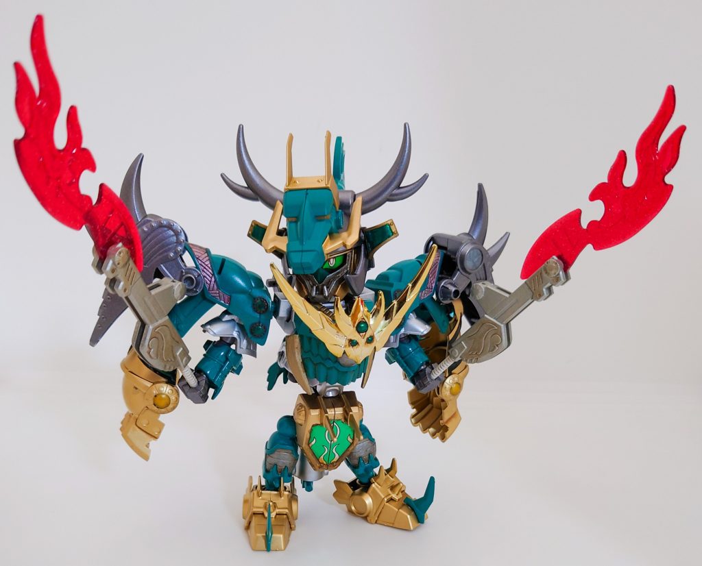 武器麒麟トールギスの武器は、２本の剣です。普段は胴体の両脇に帯刀しており、攻撃時には炎を纏う設定です。